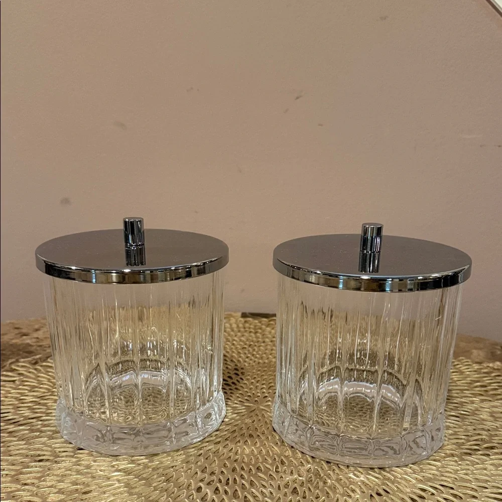 Vanity Glass Lidded Jars, Set of 2
